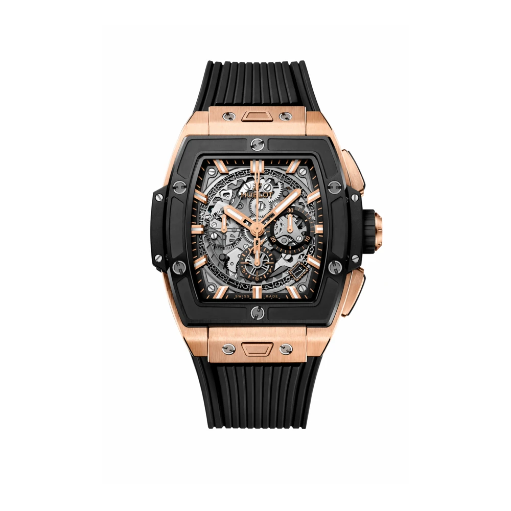 Relógio Automático Luxo Skeleton Preto e Dourado com Caixa Retangular