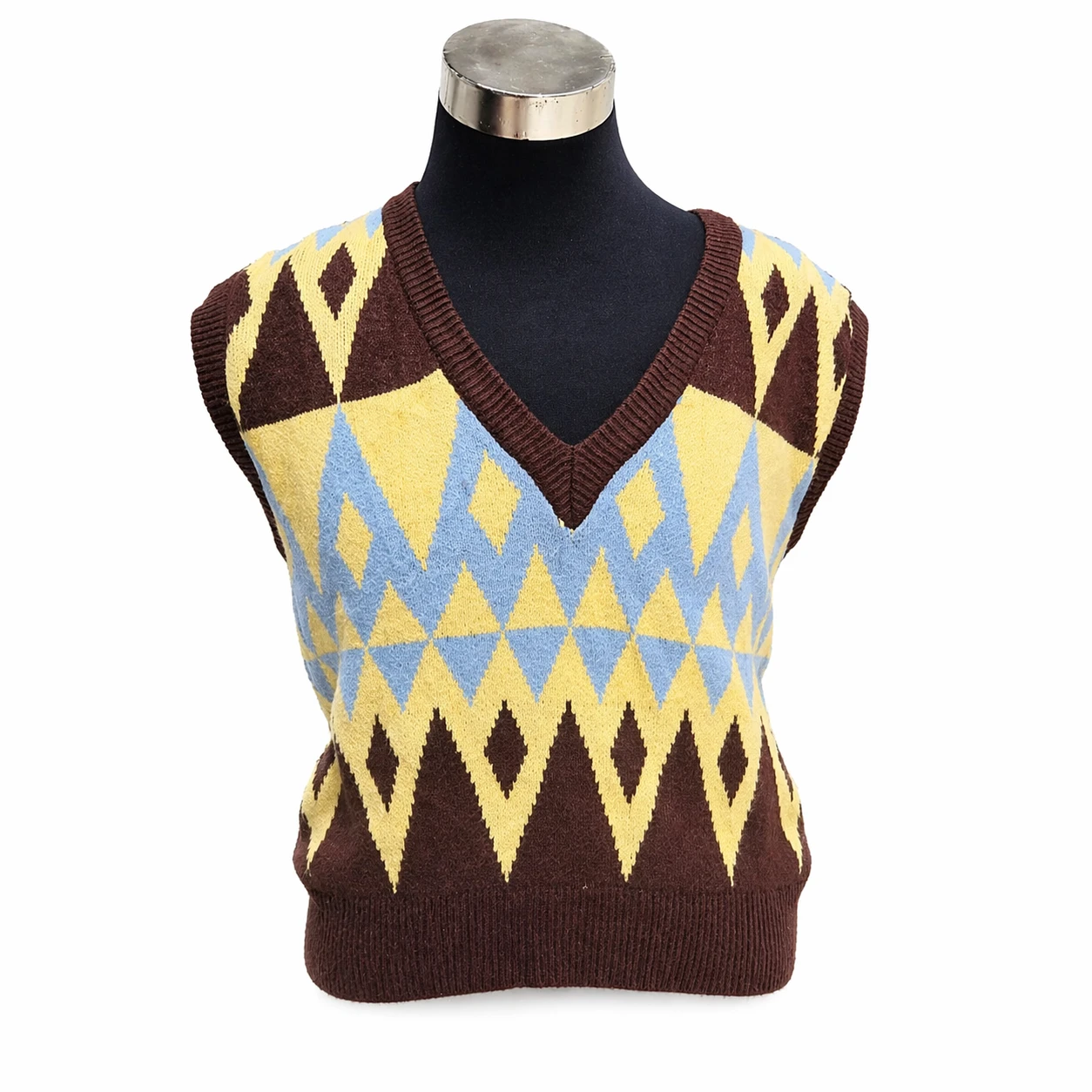 Colete Masculino Geométrico Marrom com Padrão Vintage