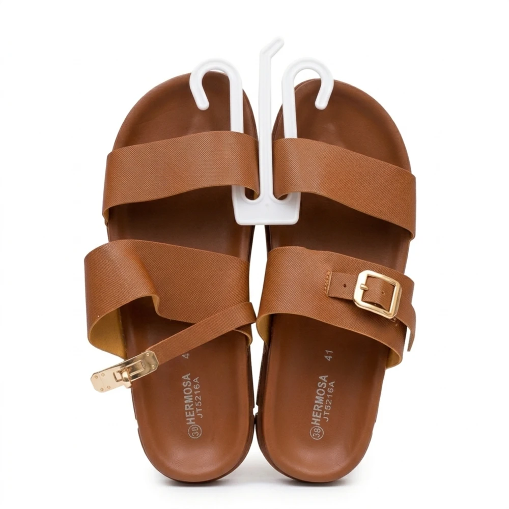 Chinelos Femininos Elegantes com Fivela Dourada – Conforto & Estilo Casual