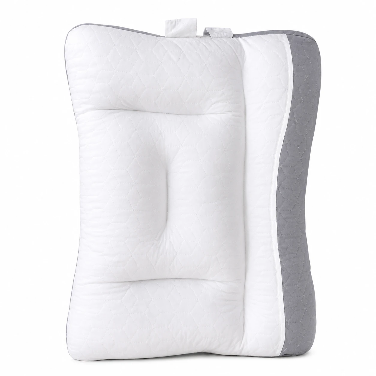 Almofada Ortopédica Ergonómica para Dormir com Suporte Cervical – Branca e Cinza