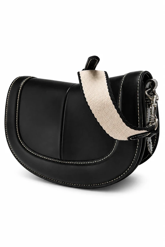 Bolsa Tiracolo Feminina Meia Lua em Couro Sintético – Preta