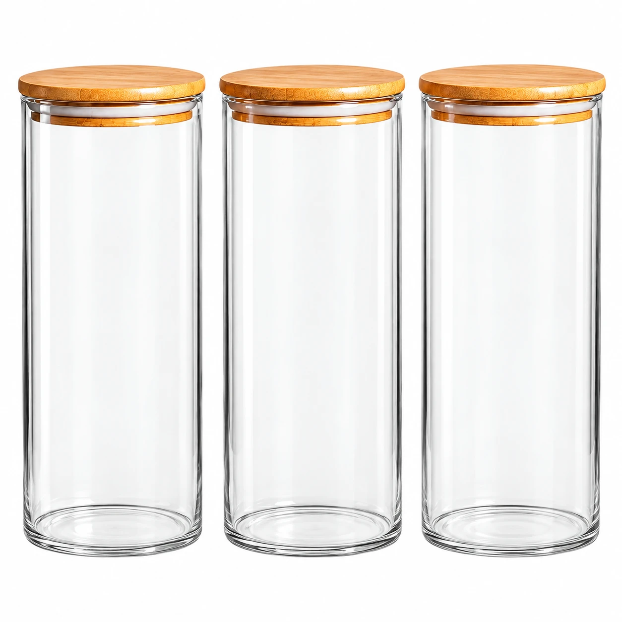 Conjunto de 3 Potes de Vidro Spreccio com Tampas de Bambu – Herméticos