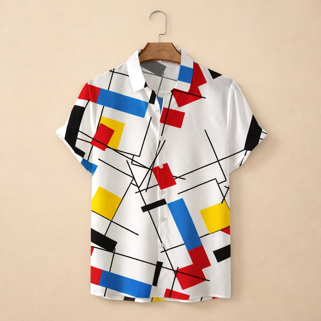 Camisa Masculina Estampada Geométrica – Manga Curta