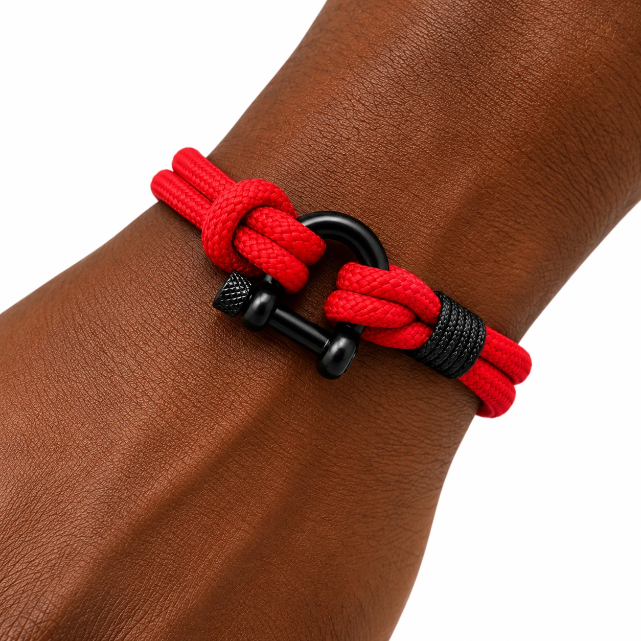 Pulseira de Corda Trançada Vermelha com Fecho Metálico Preto