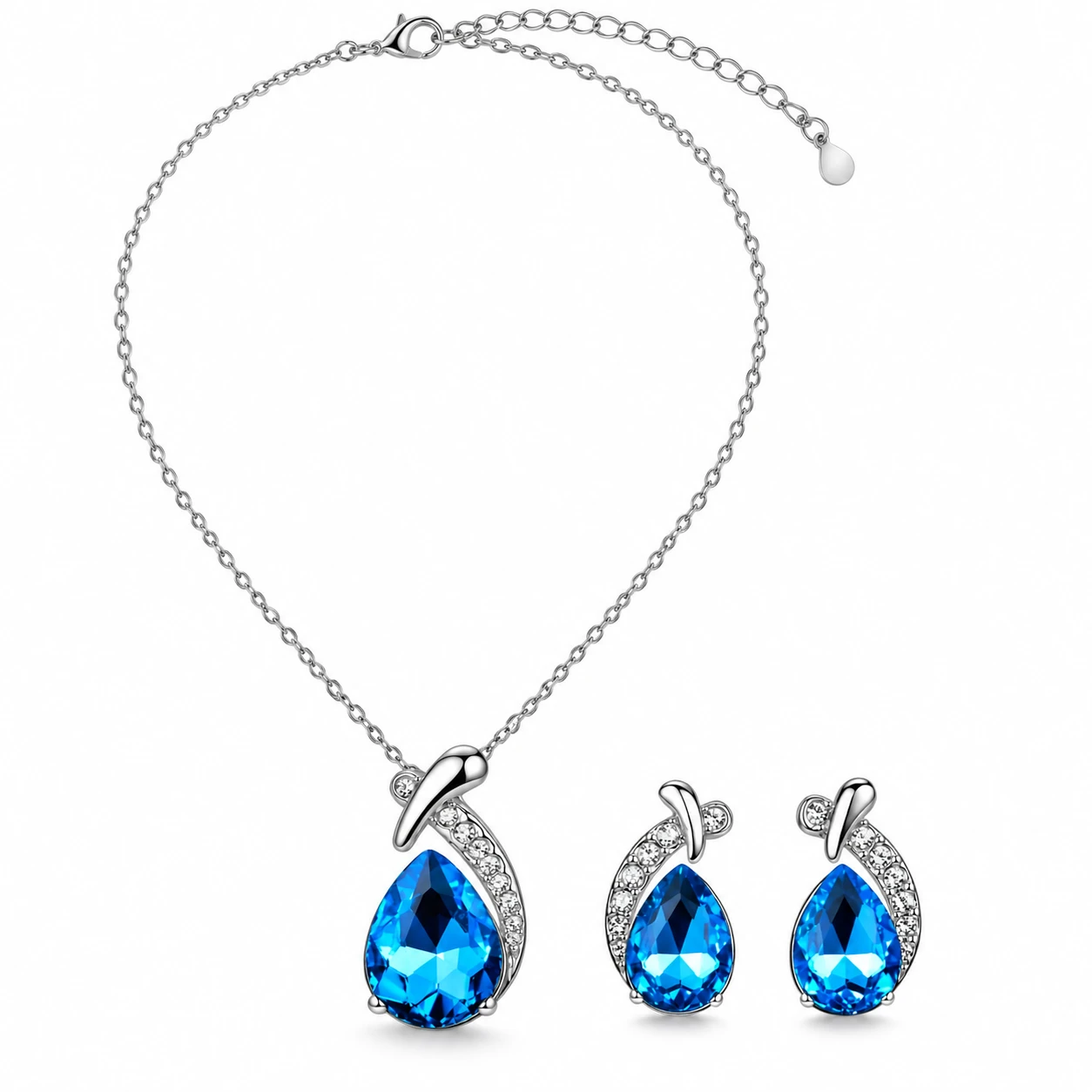 Conjunto Feminino de Colar e Brincos com Pedra em Formato de Gota