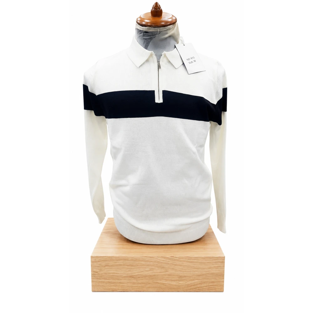 Camisola de Malha Polo com Fecho e Listra Contrastante