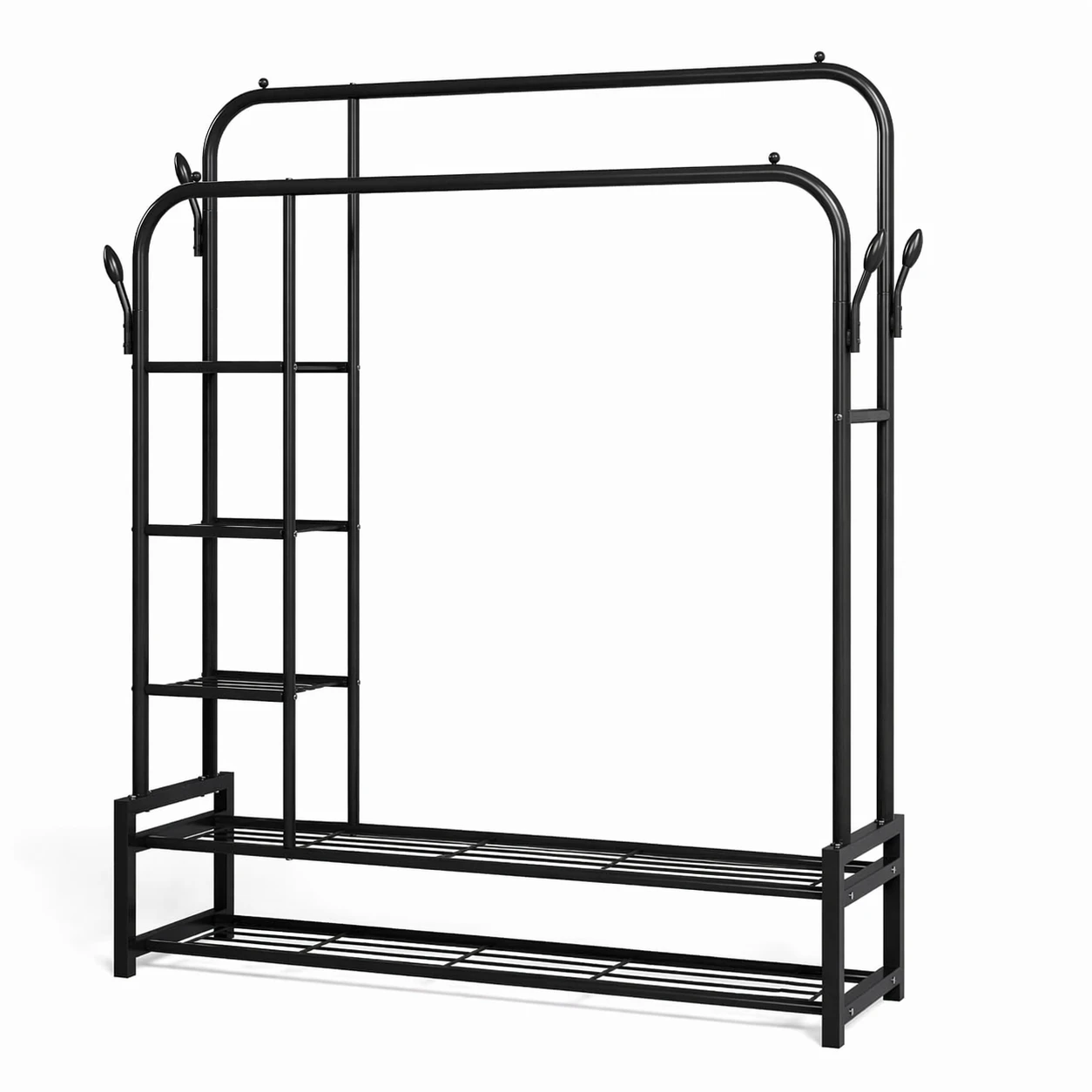 Varal Duplo de Roupa com Prateleiras e Suporte Lateral – Estrutura Metálica Preta