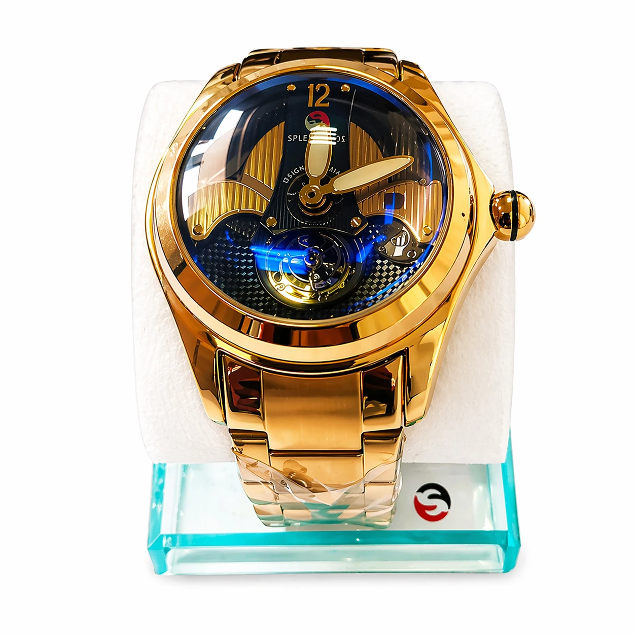 Relógio Masculino Luxo Skeleton Dourado com Caixa Premium – Aço Inoxidável