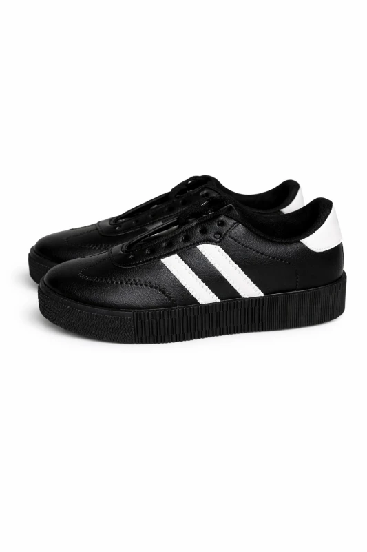 Tênis Casual Masculino Preto com Listras Brancas (Estilo Urbano)