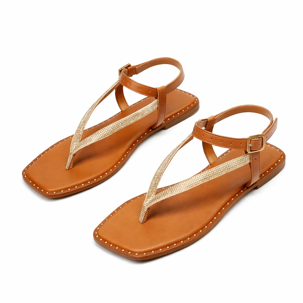 Rasteira Dedinho Marrom com Brilho