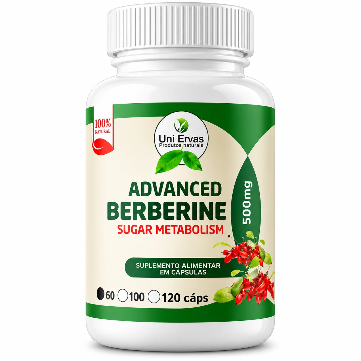 Advanced Berberine Uni Ervas 500 mg – 60 Cápsulas