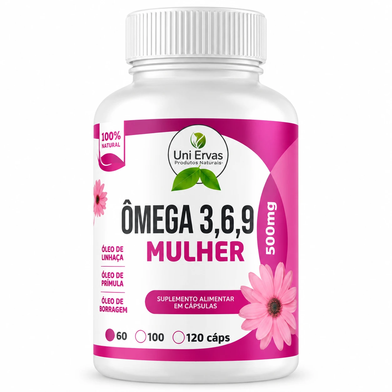 Uni Ervas Ômega 3, 6 e 9 Mulher 500mg – 60 Cápsulas