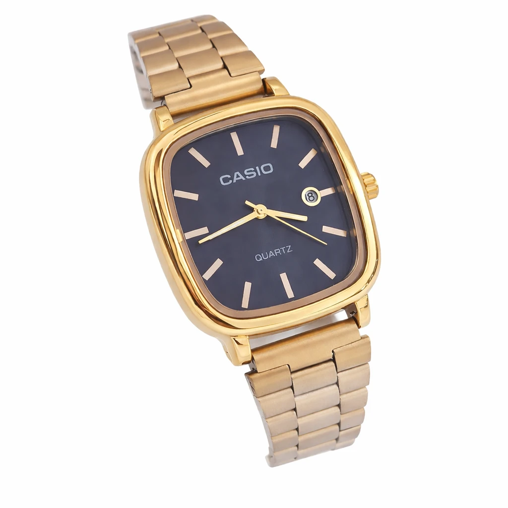 Relógio Casio Masculino Dourado com Mostrador Azul – Elegante e Clássico