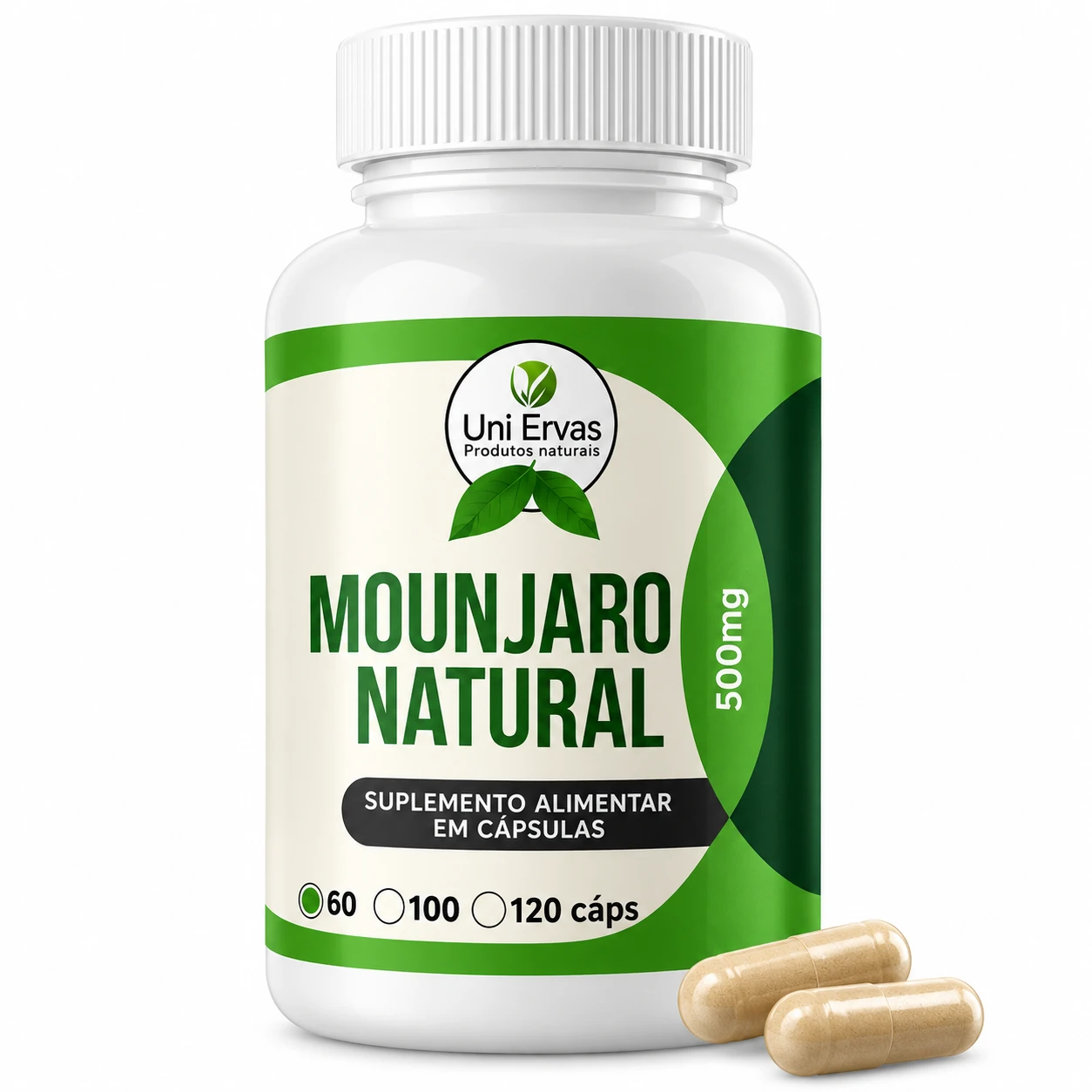 Mounjaro Natural Uni Ervas 500 mg – Suplemento Alimentar em Cápsulas