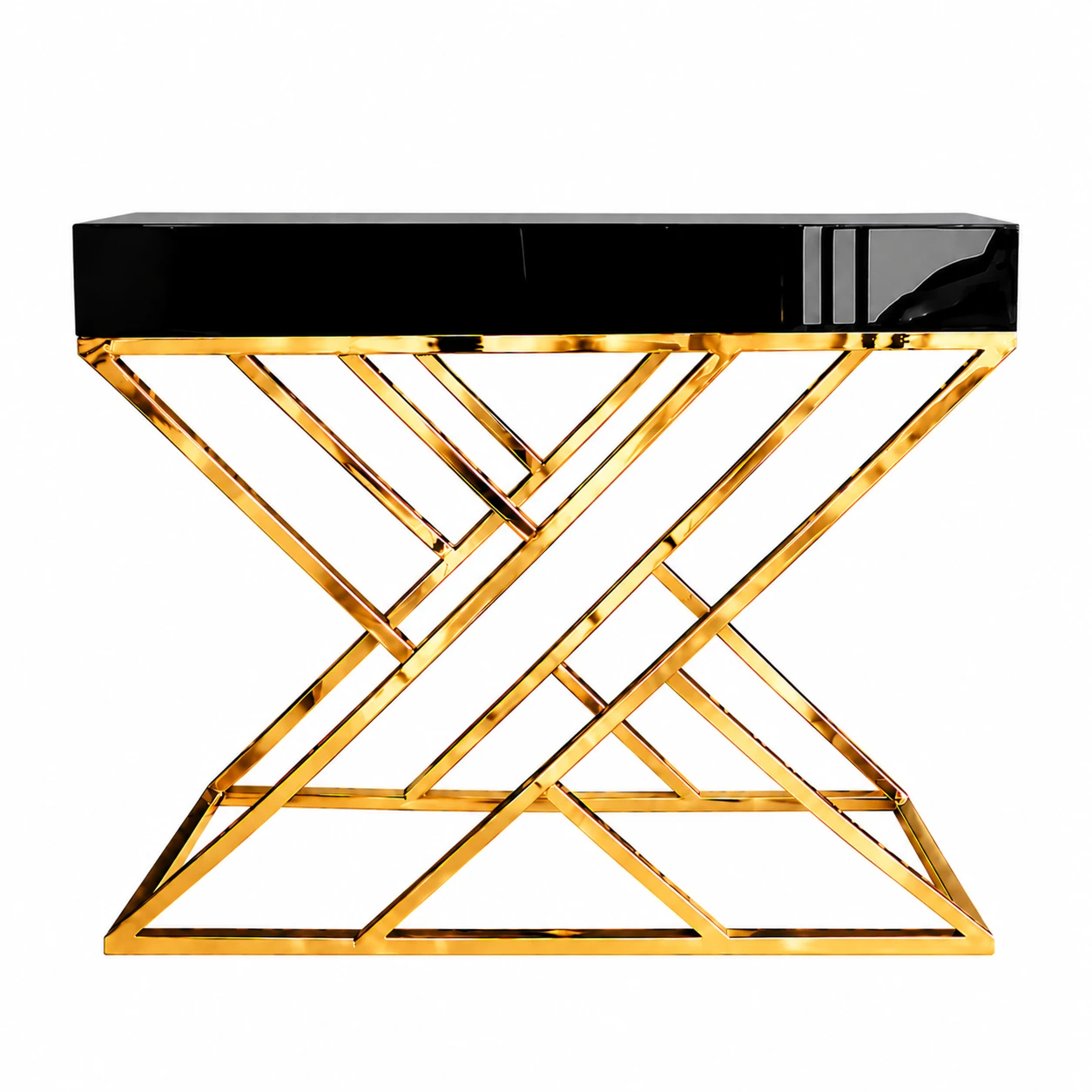 Aparador Luxo Geométrico Dourado com Tampo Preto