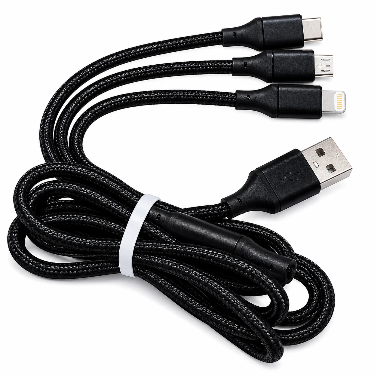 Cabo USB 3 em 1 Trançado Universal para Android, iPhone e USB-C