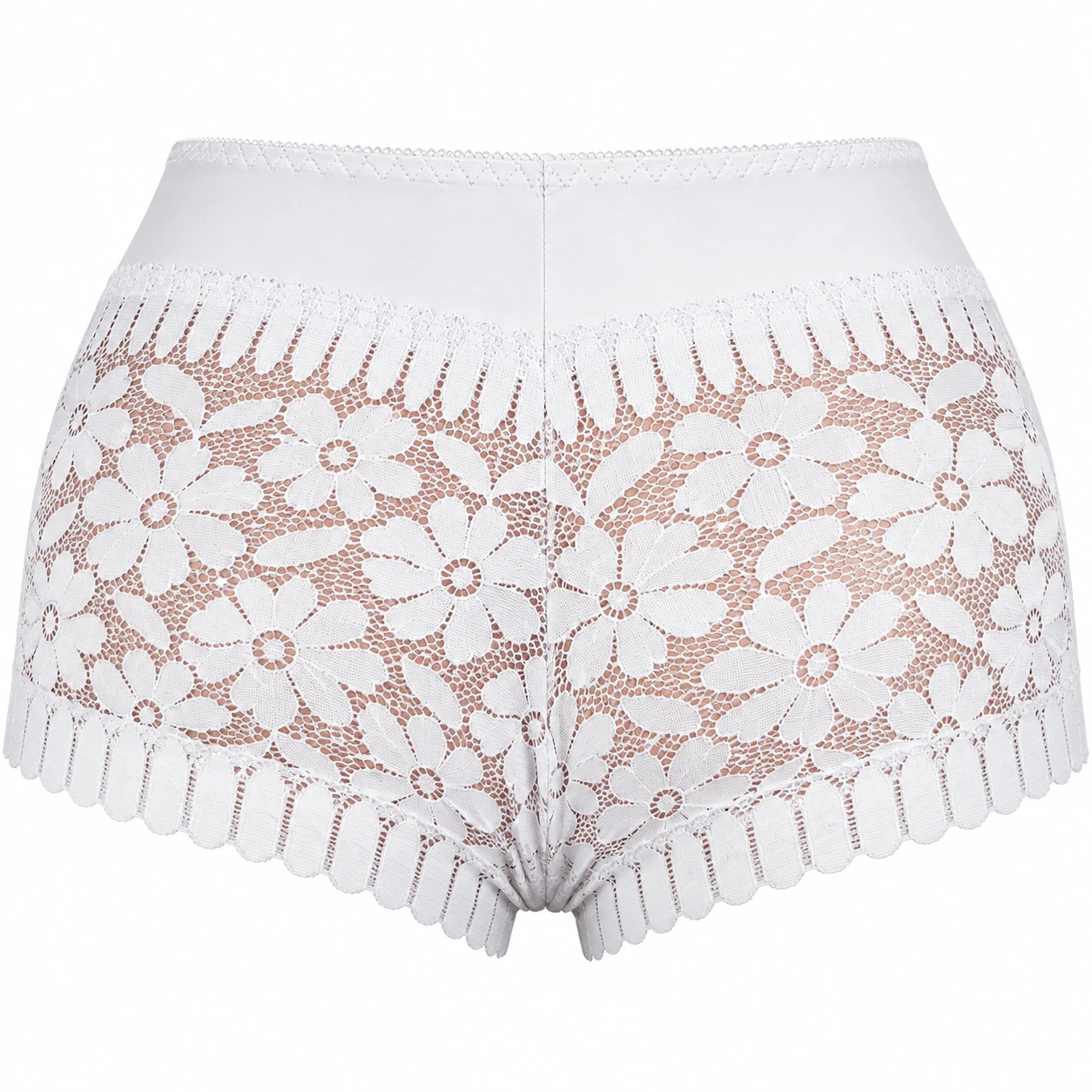 Cueca Feminina de Cintura Alta com Renda Floral – Branco, Preto e Rosa