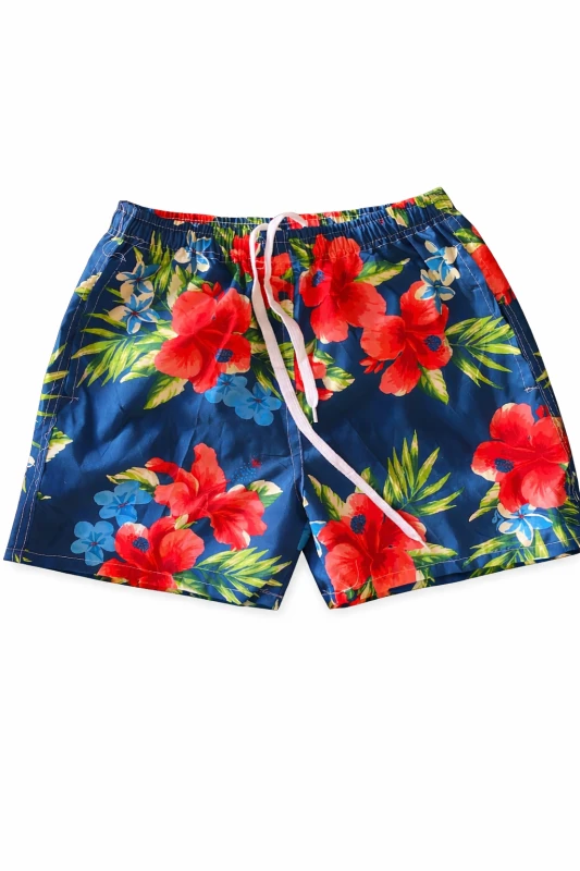 Short Masculino Tropical Floral Azul – Estilo Praia Premium