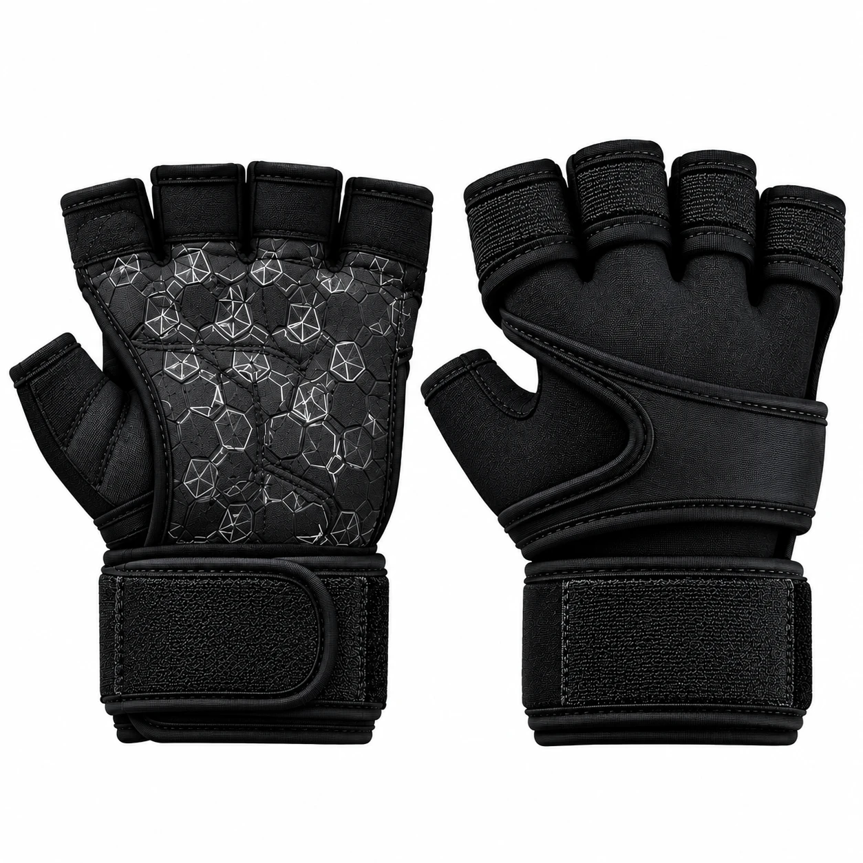 Luvas de Musculação com Suporte de Pulso – Pretas
