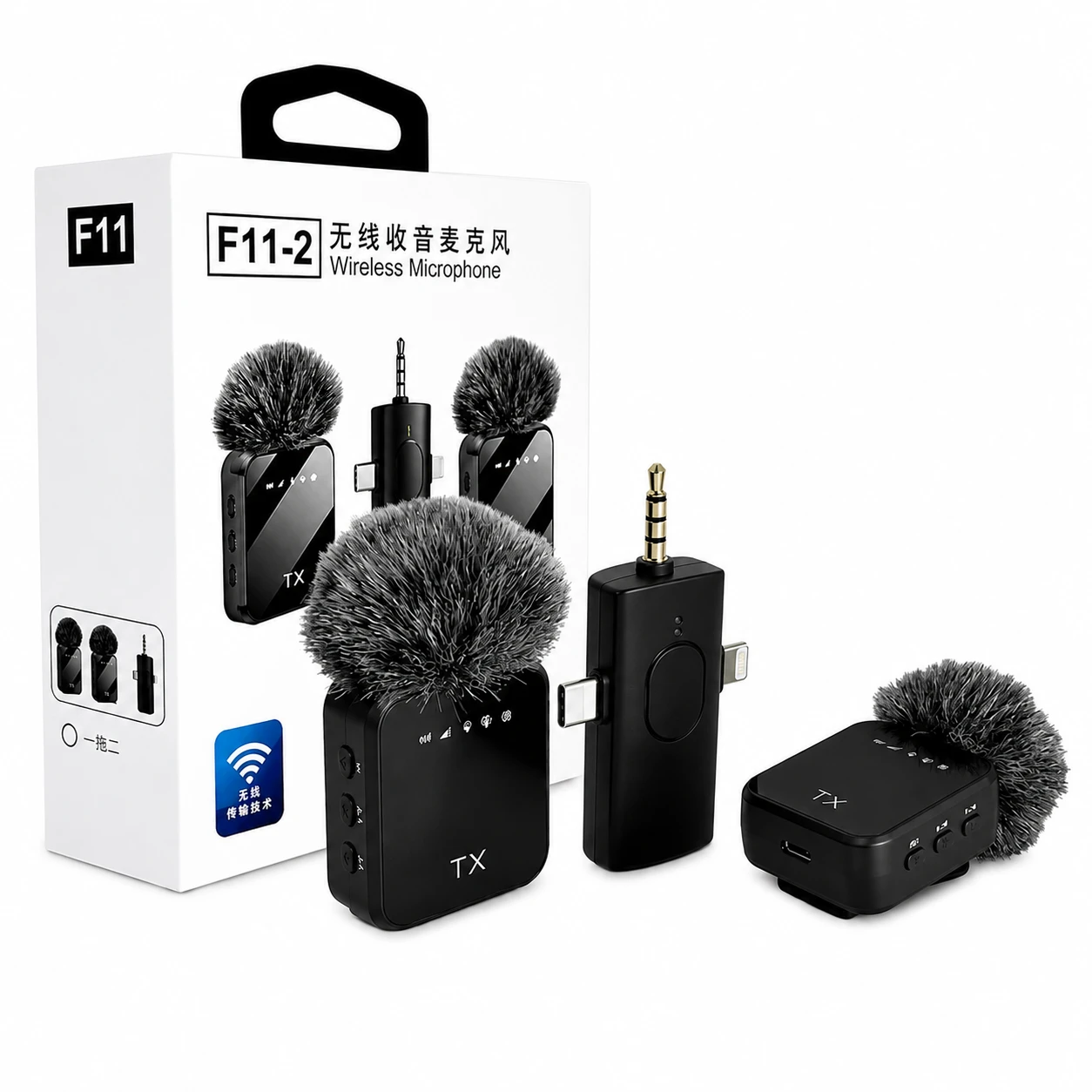 Microfone de Lapela Sem Fio TX com Redução de Ruído e Protetor de Vento – Type-C e 3,5 mm