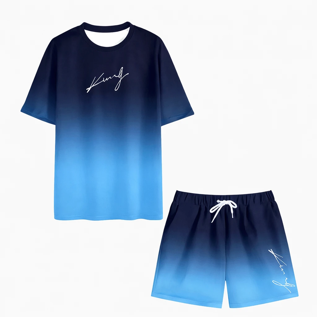 Conjunto Masculino Degradê Azul Premium (T-Shirt + Shorts)