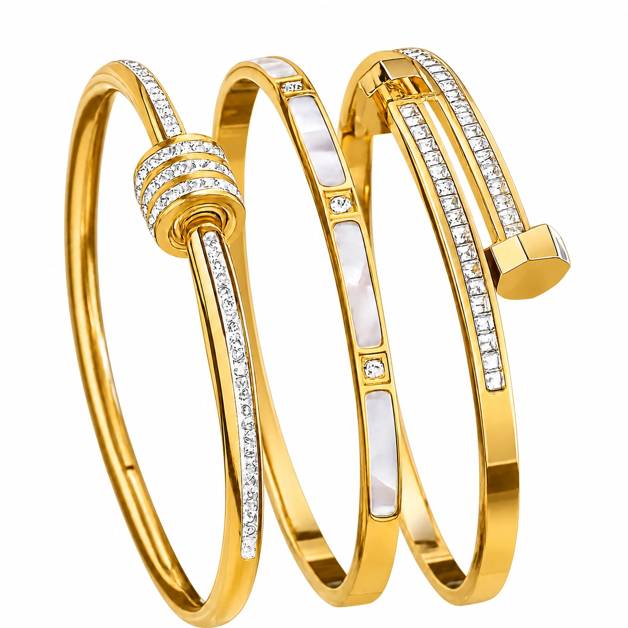 Braceletes Luxo Femininas em Aço Inoxidável com Strass Brilhantes