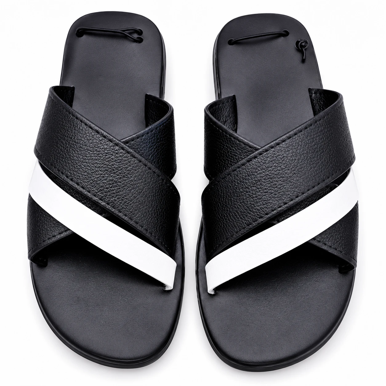 Chinelo Masculino Preto e Branco com Tiras Cruzadas