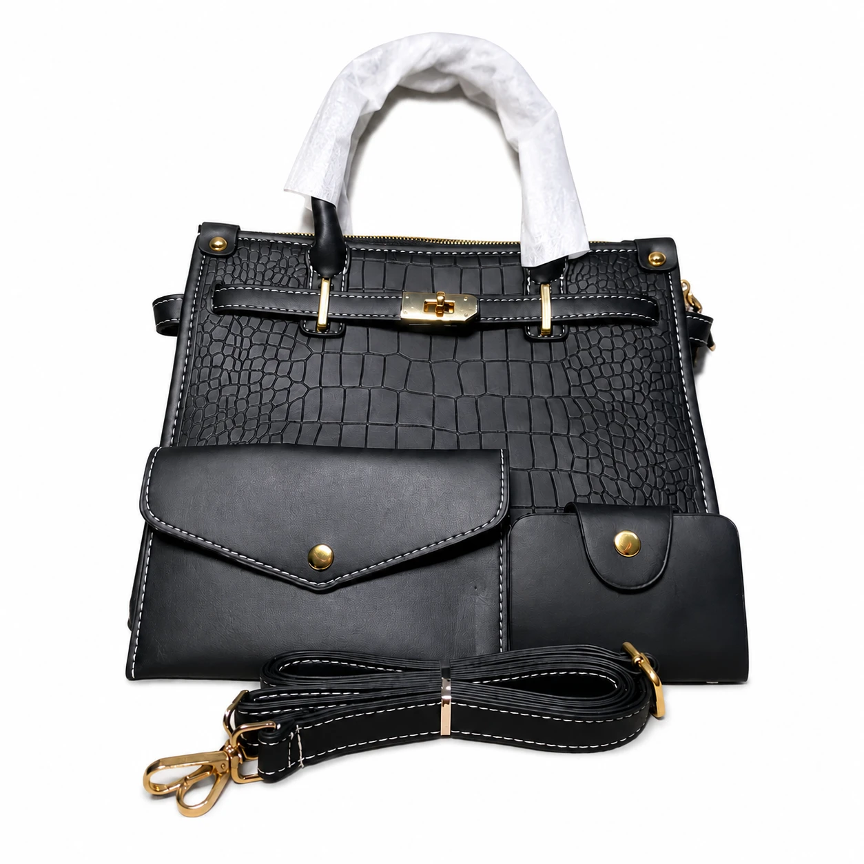 Bolsa Feminina Croco Luxe 3 Peças – Elegância e Sofisticação