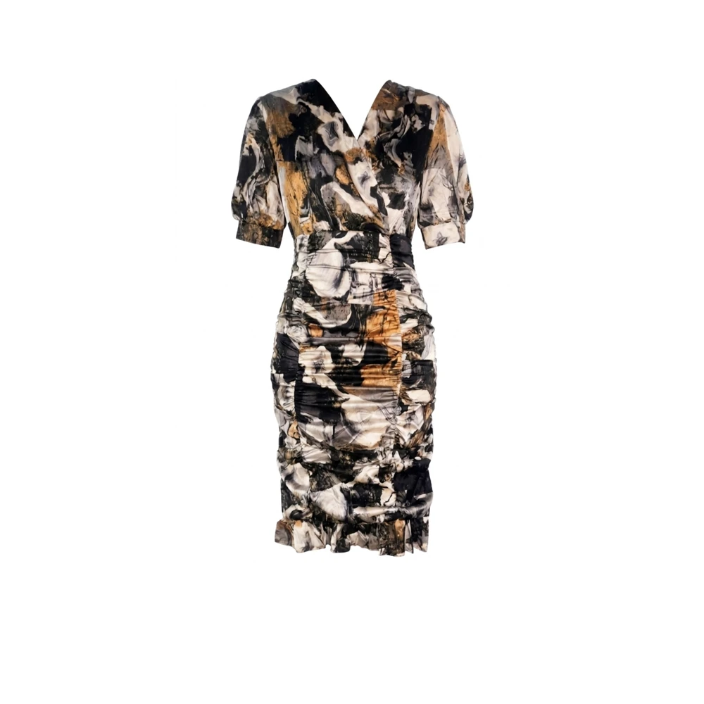 Vestido Midi Elegante Estampado com Decote V – Estilo Premium Feminino