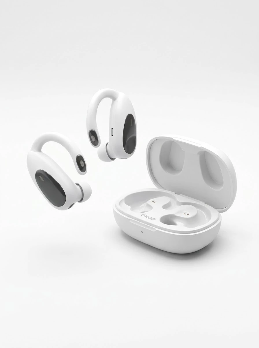 Fones Wireless OKOP KP-214 com Estojo de Carregamento – Branco