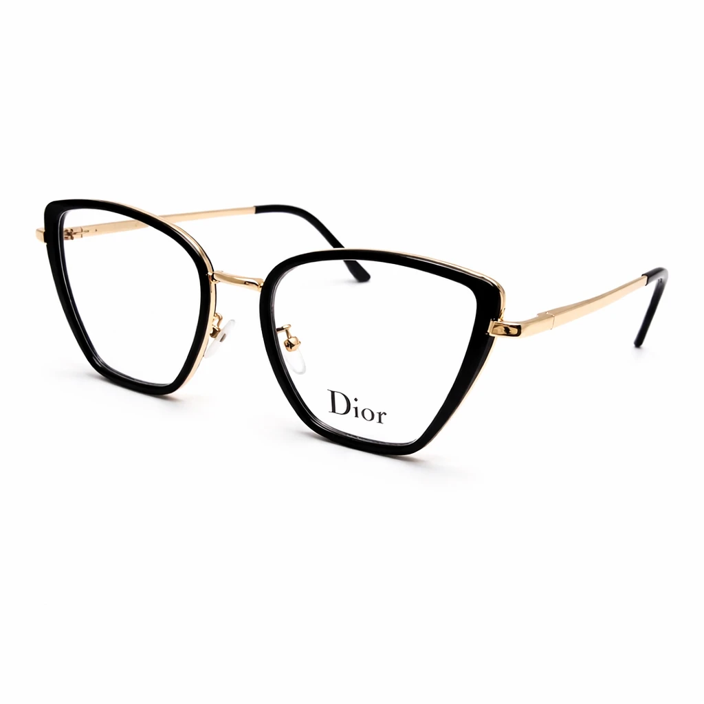 Óculos Femininos Luxo Estilo Cat Eye Preto e Dourado