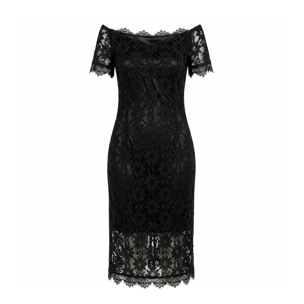 Vestido Midi Rendado Elegante Preto – Ombro a Ombro
