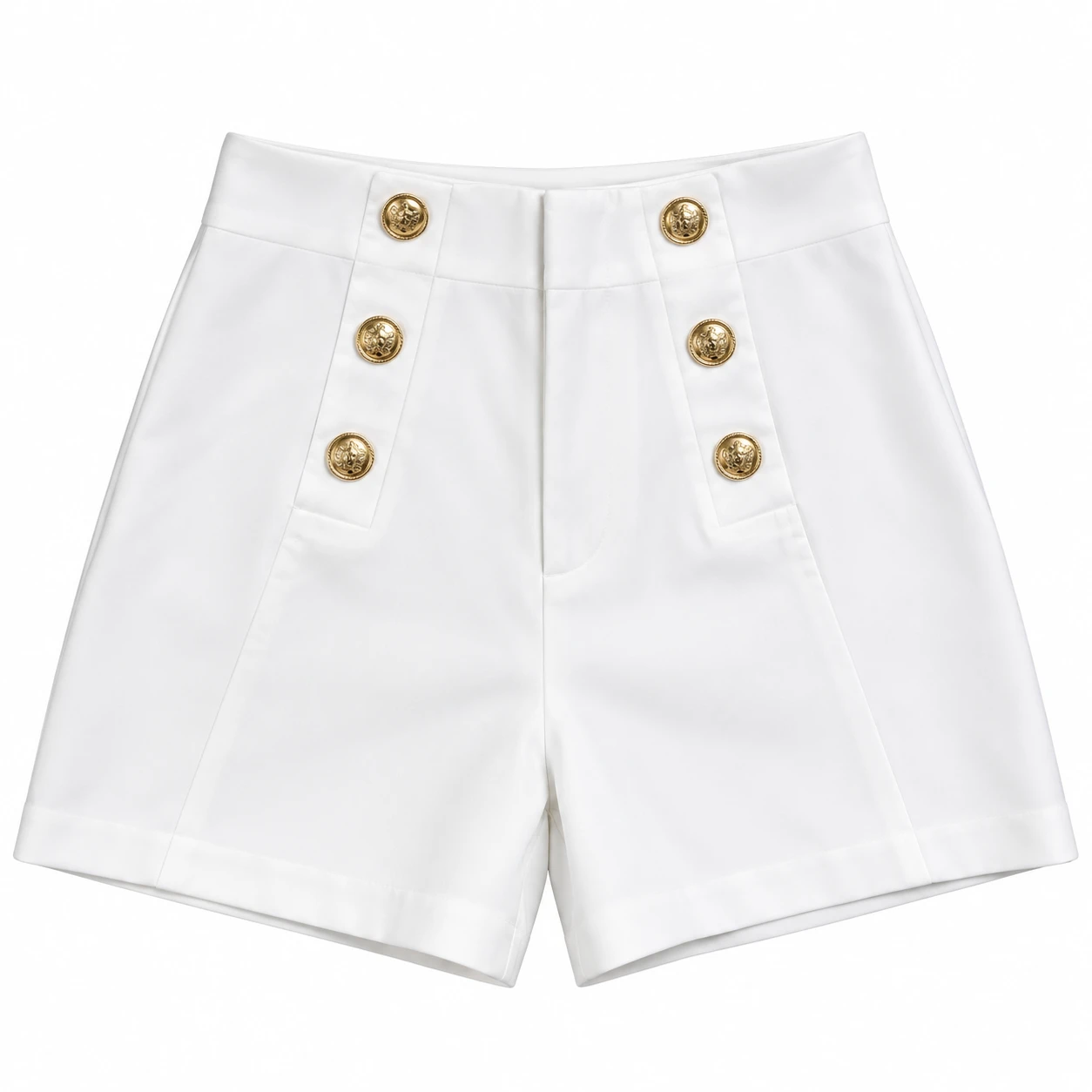 Calção Feminino Zara de Cintura Alta com Botões Dourados – Branco e Preto