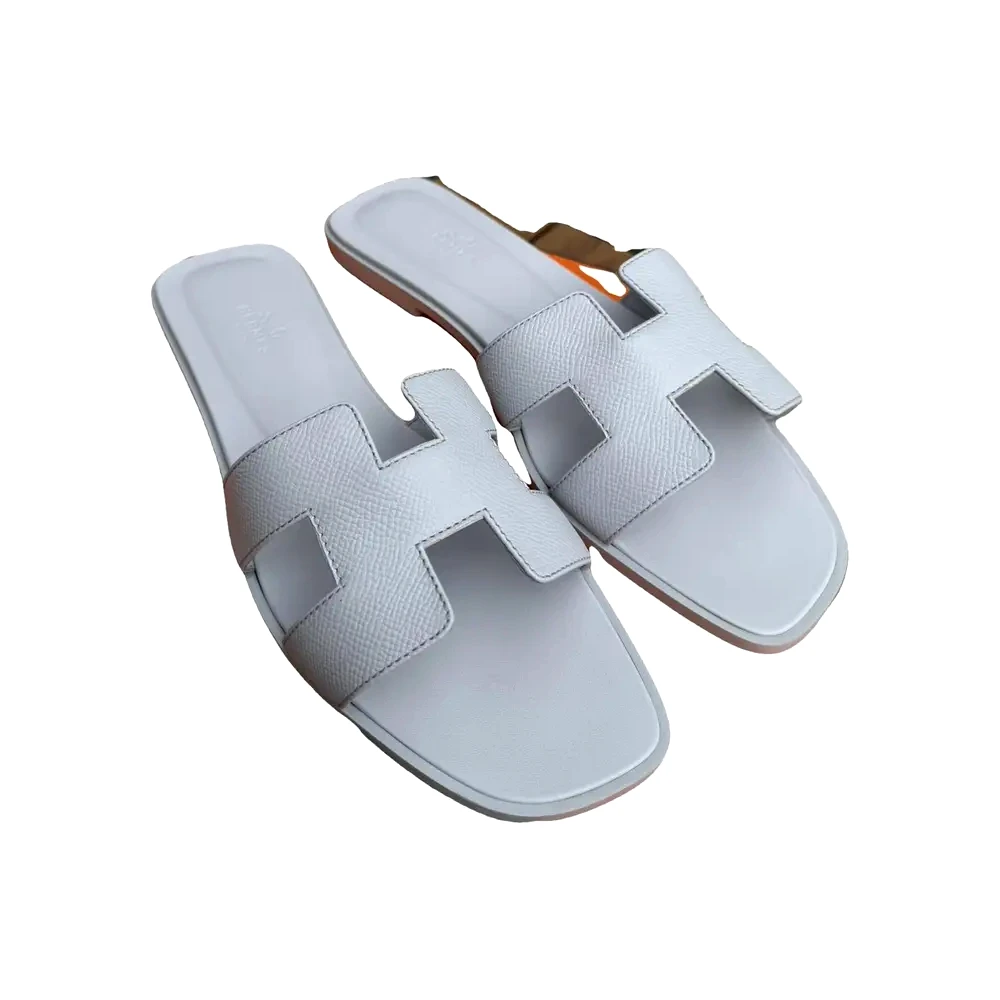 Sandálias Hermès Oran em Couro – Bleu Glacier