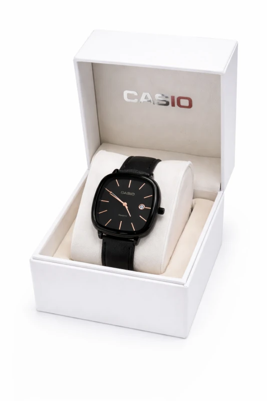 Relógio Casio Masculino Elegante Preto com Detalhes Dourados