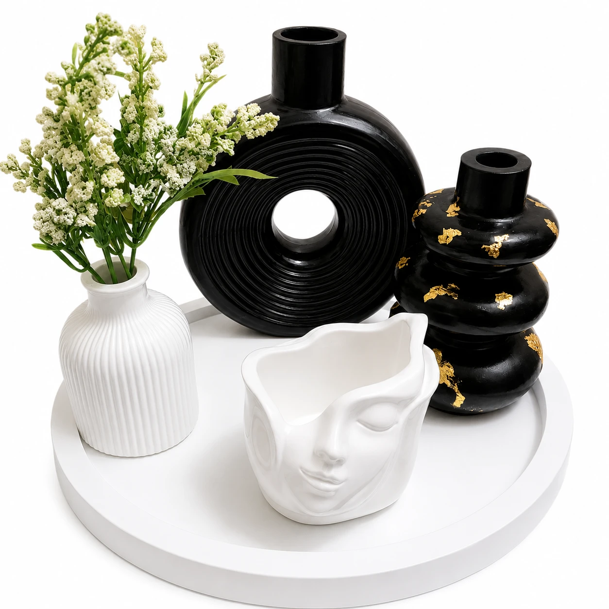 Conjunto Decorativo de Vasos Modernos em Cerâmica – 4 Peças