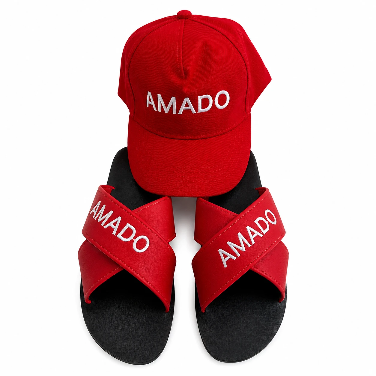 Conjunto Amado – Boné e Chinelos Vermelhos