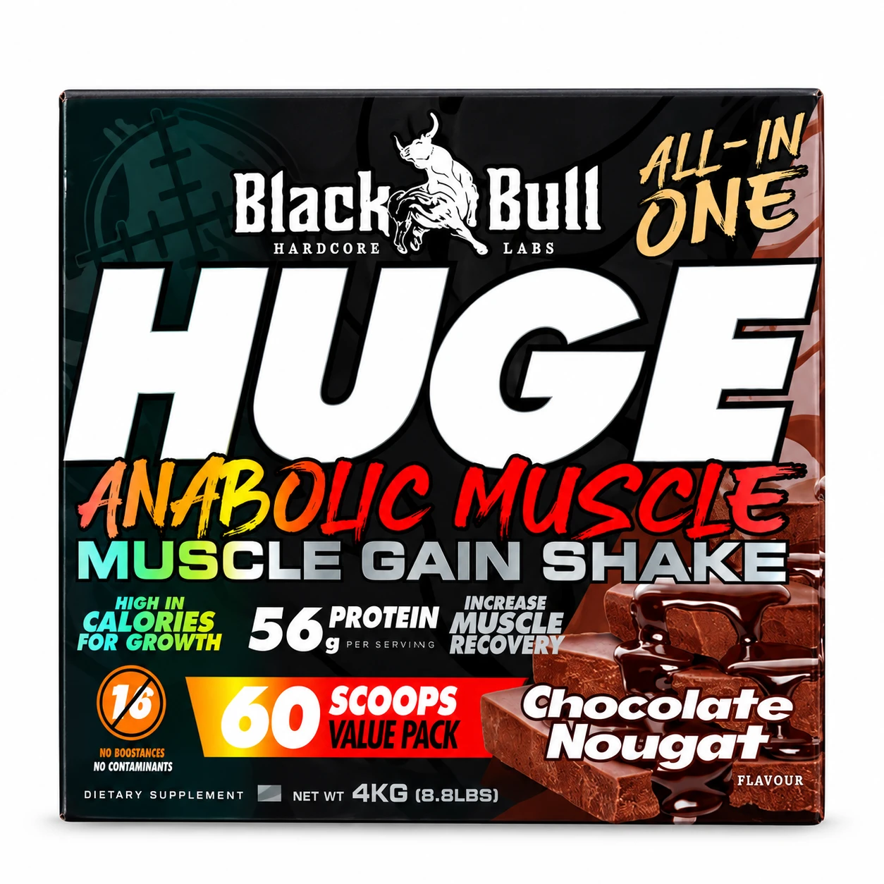 Black Bull HUGE Anabolic Muscle Gain Shake 4kg – Chocolate Nougat