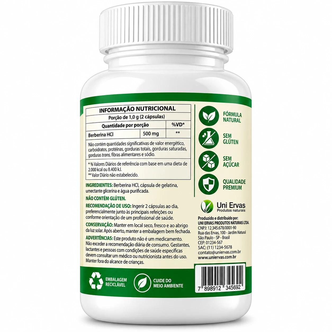 Advanced Berberine Uni Ervas 500 mg – 60 Cápsulas