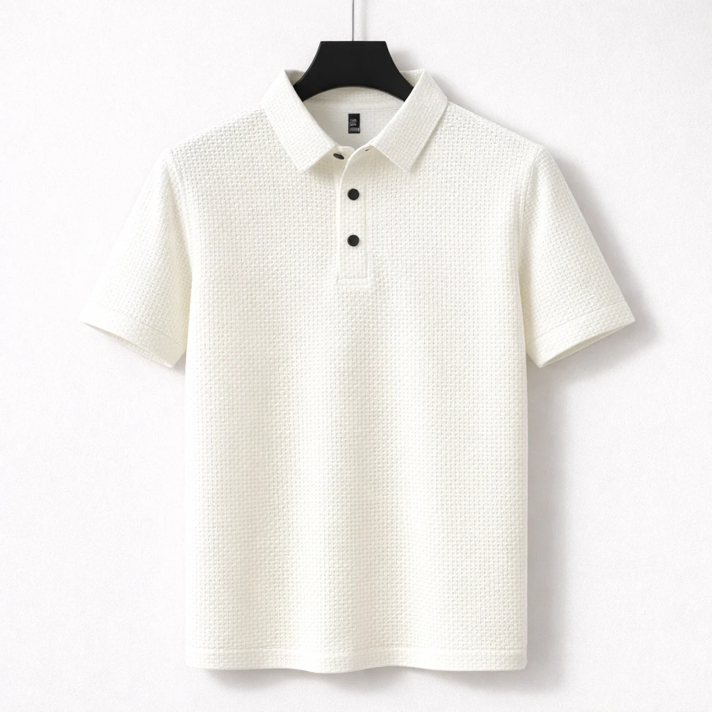 Polo Masculina Branca Texturizada