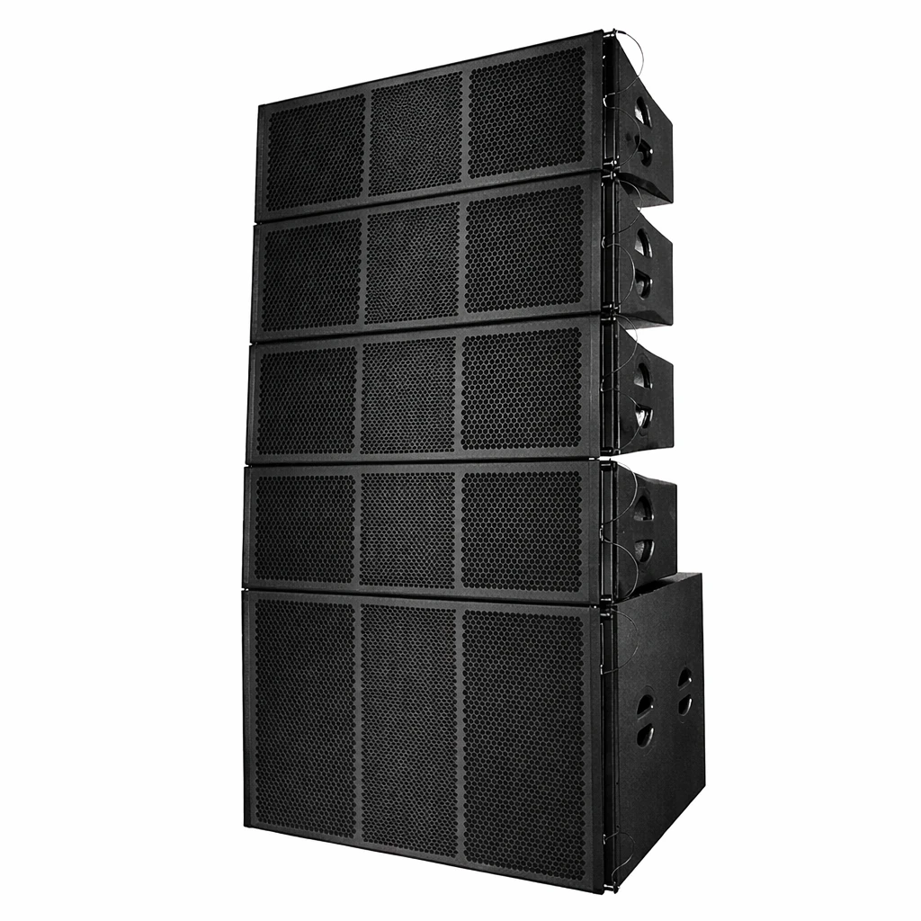 Sistema Line Array Profissional de Som (Colunas Empilhadas com Subwoofer)