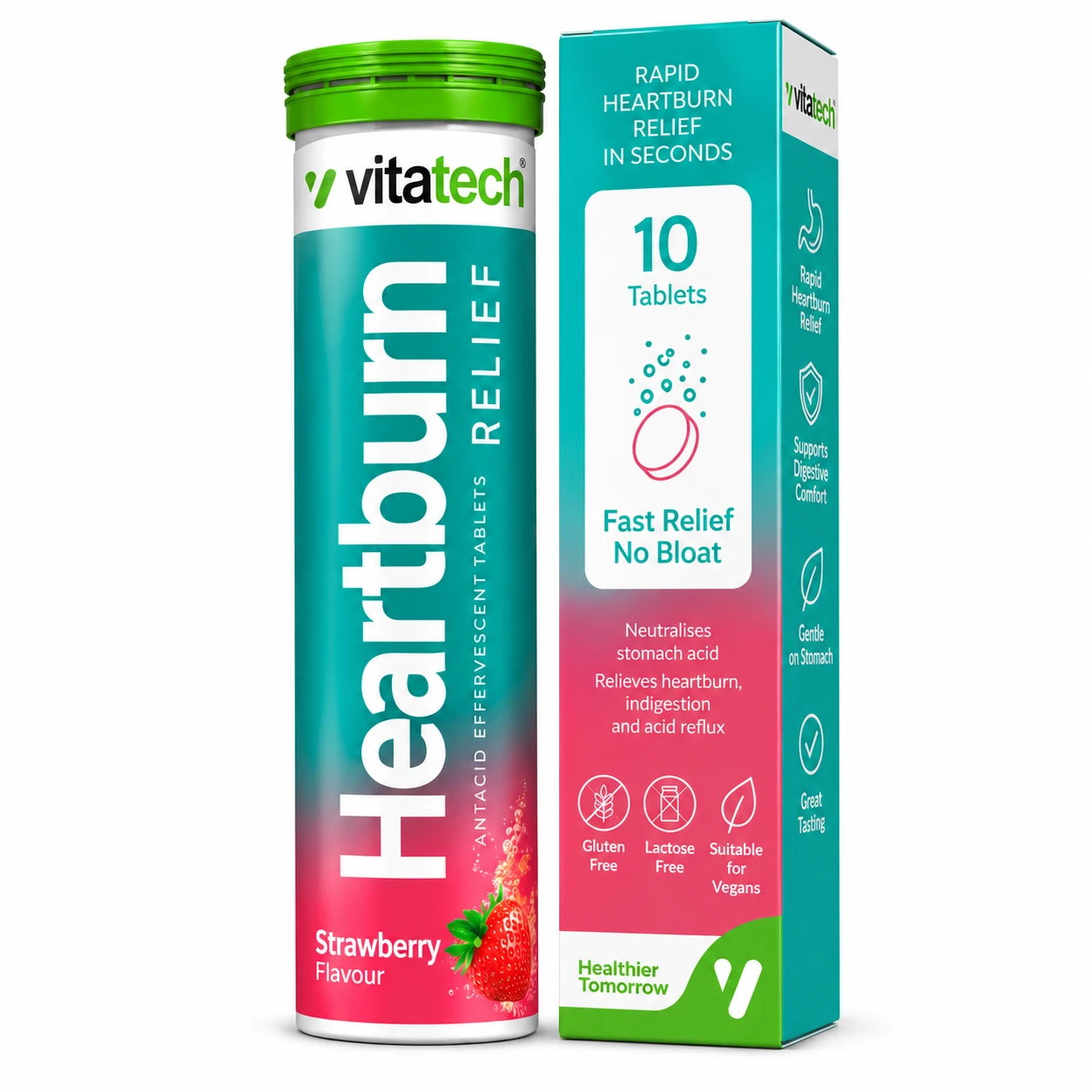 Vitatech Heartburn Relief Strawberry – 10 Comprimidos Efervescentes