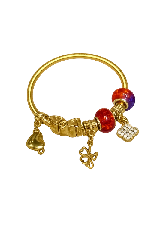 Pulseira Feminina Dourada com Charms Coloridos e Pingentes Elegantes