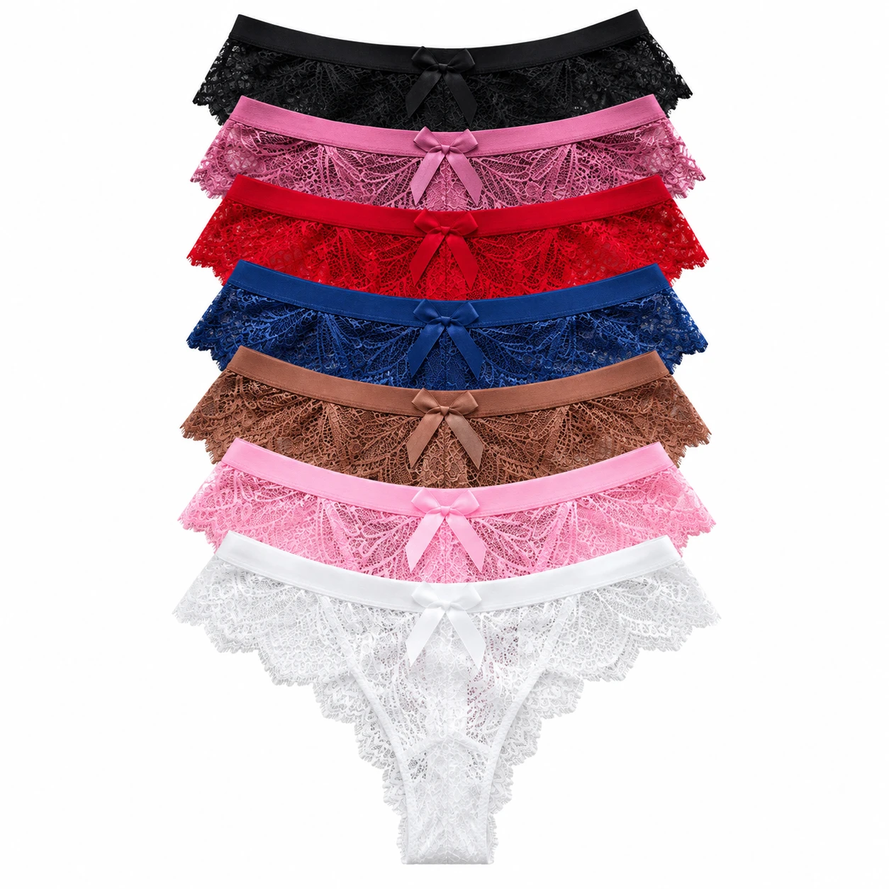 Conjunto de Cuecas Femininas em Renda com Laço – 7 Cores