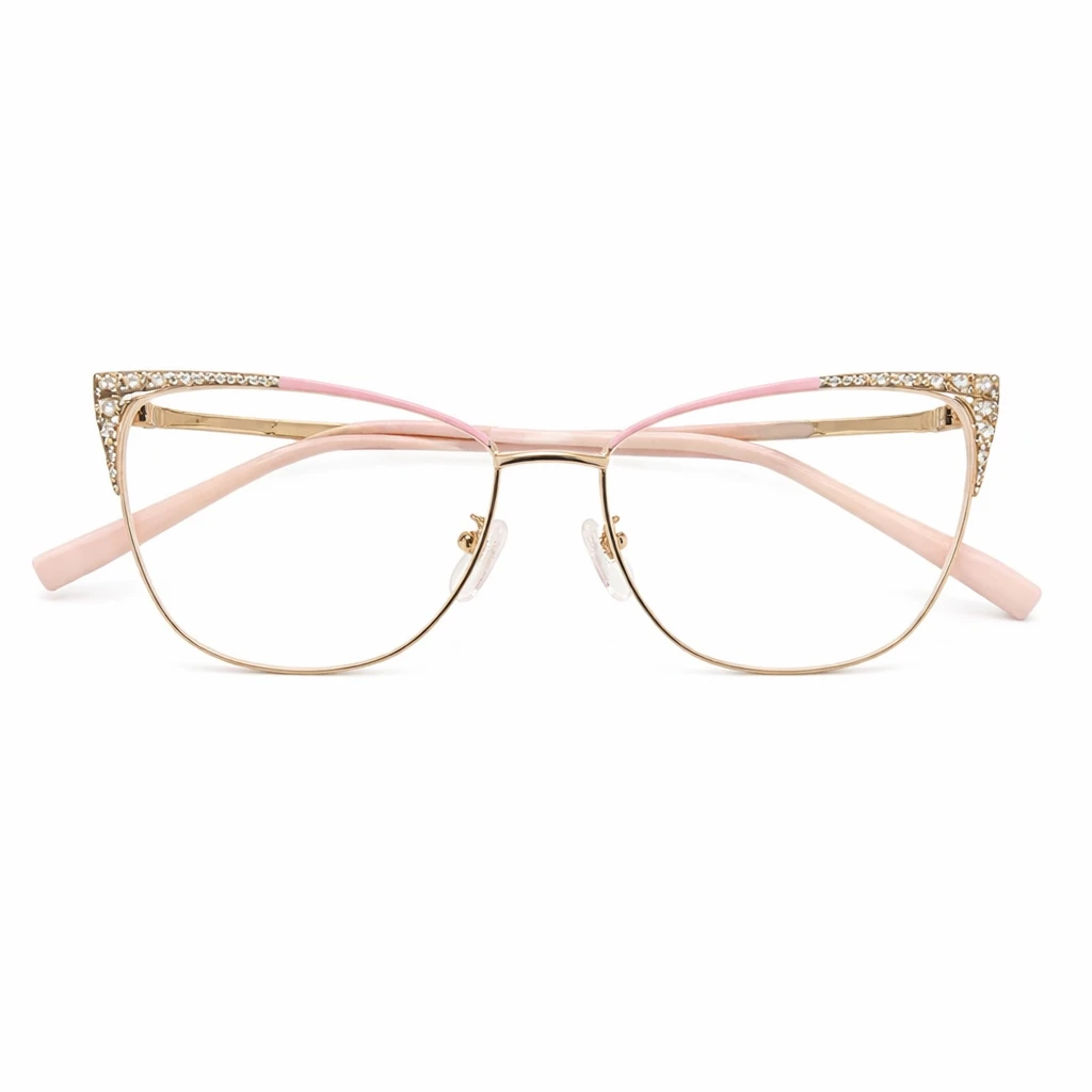 Óculos Femininos Cat Eye Luxo Rosa & Dourado