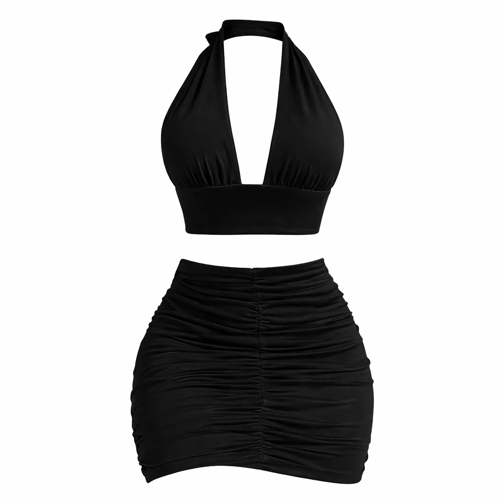 Conjunto Feminino Elegante Halter + Saia Justa (2 Peças)