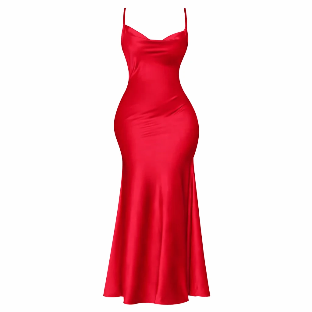 Vestido Longo Elegante Cetim Vermelho Costas Abertas