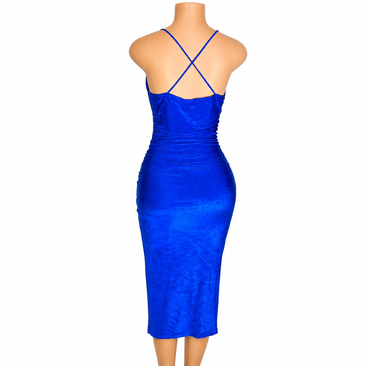 Vestido Feminino Azul Royal com Alças Finas e Fenda Lateral