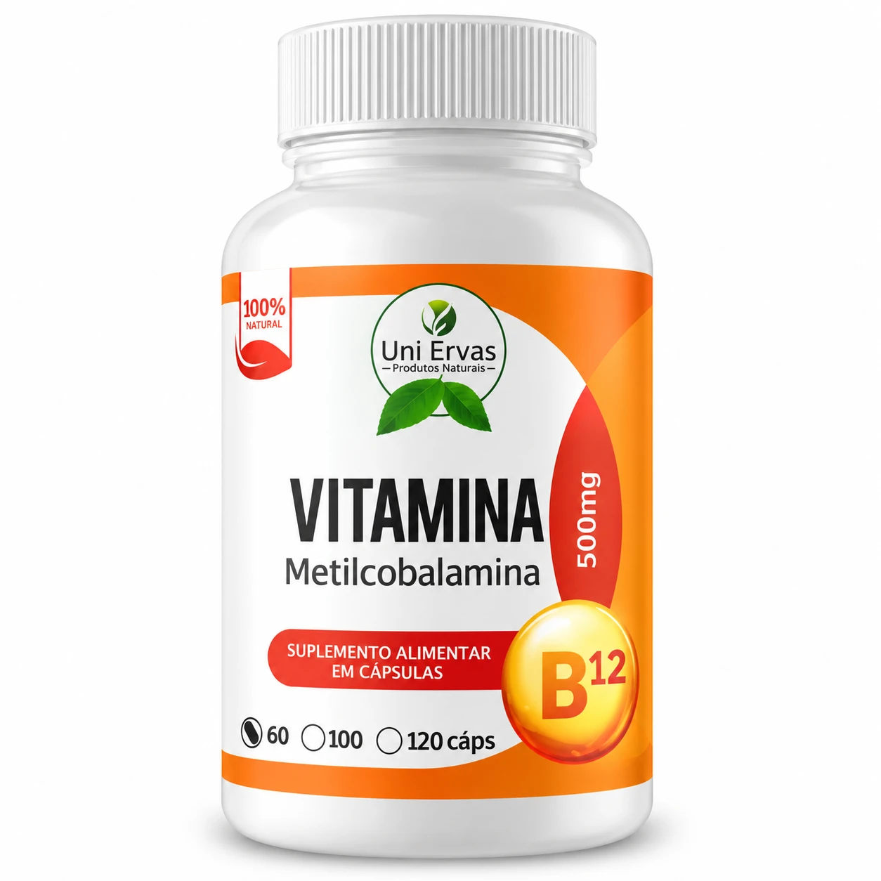 Vitamina B12 Metilcobalamina Uni Ervas 500mg – 60 Cápsulas