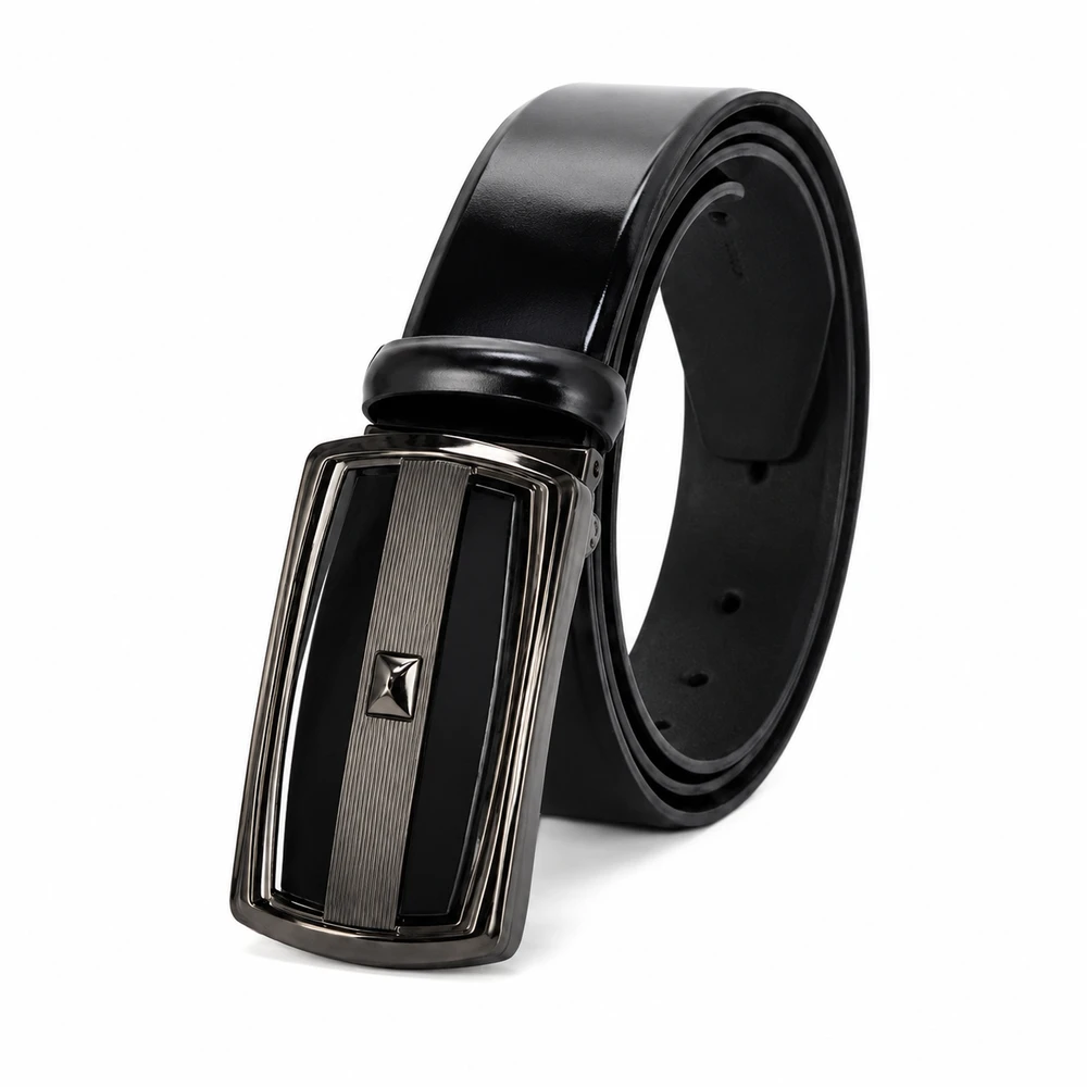 Cinto Masculino Preto Social com Fivela Automática Elegante
